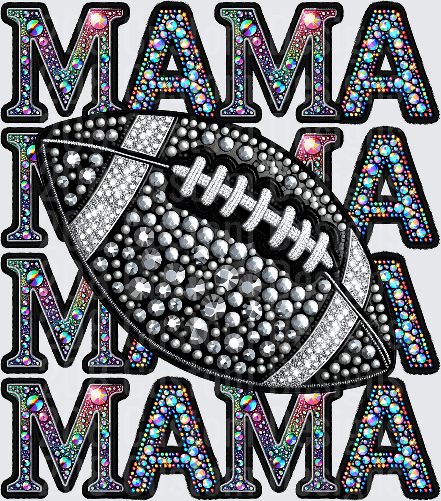 Rhinestone Bling Football Mama Stacked Letter Design