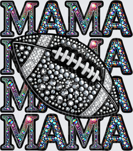 Rhinestone Bling Football Mama Stacked Letter Design