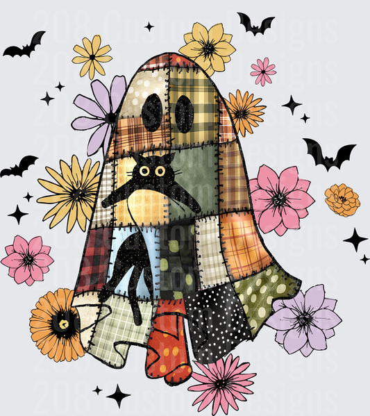 Patchwork Quilt Ghost Black Cat Floral Halloween Bats
