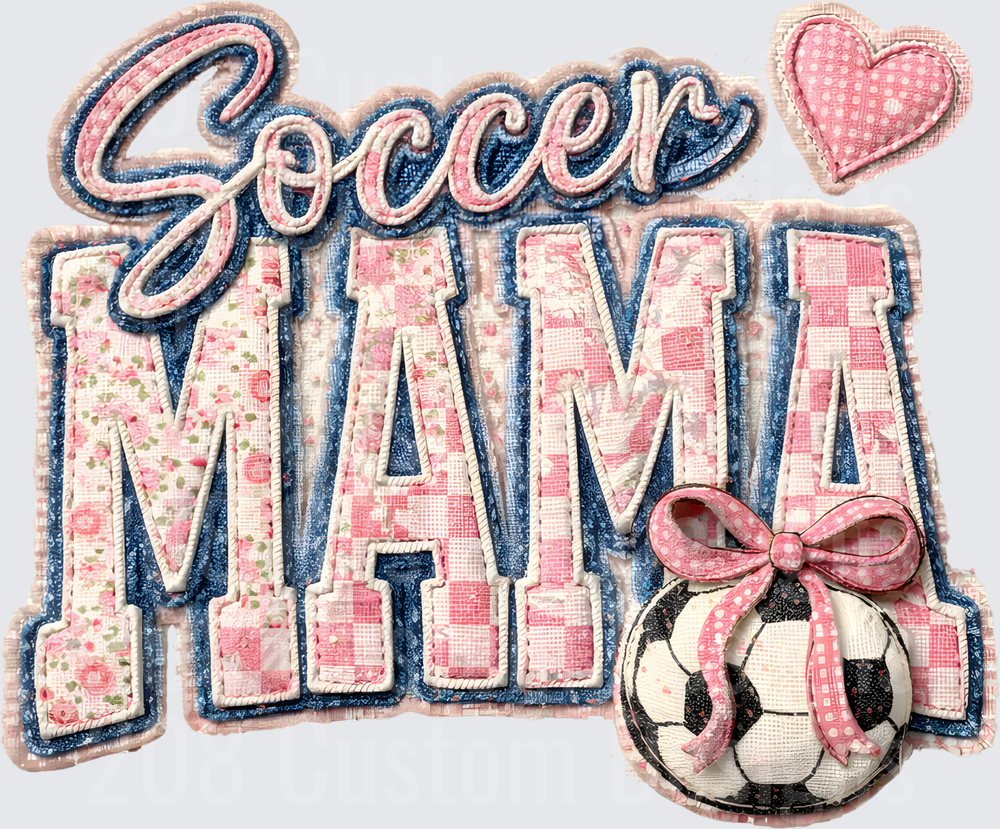 Soccer Mama Faux Embroidery Patch Pink Floral