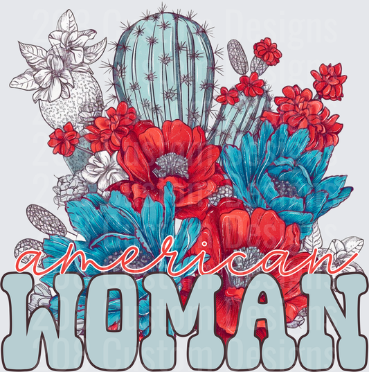 American Woman Cactus and Floral Botanical Design
