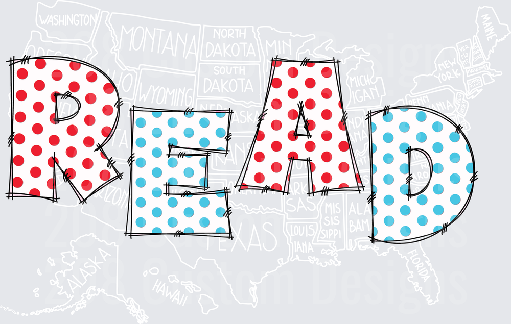 READ Across America Map Patriotic Red White Blue Polka Dot Letters