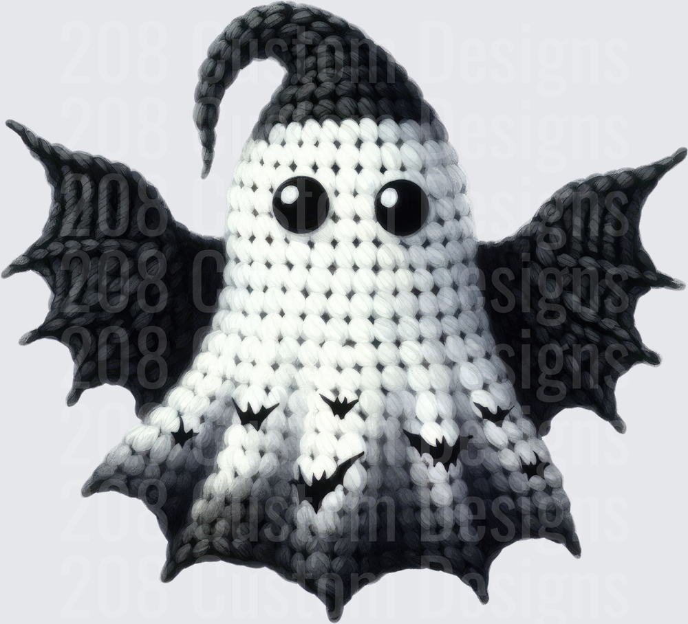 Crochet Ghost with Bat Wings and Witch Hat