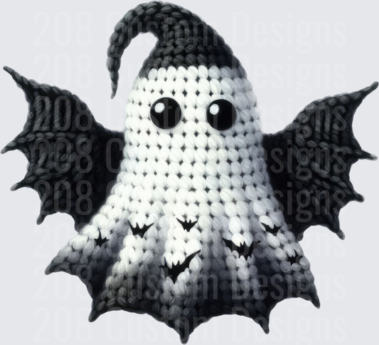 Crochet Ghost with Bat Wings and Witch Hat