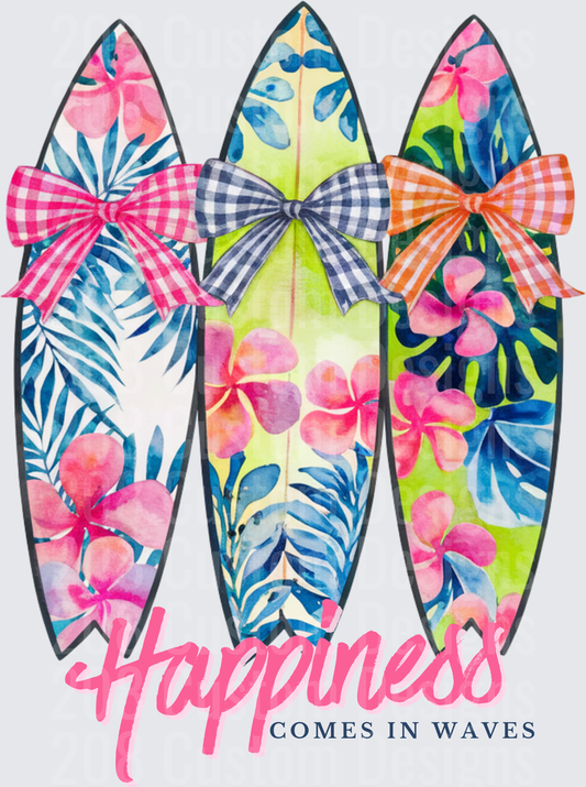 Three Tropical Surfboards with Gingham Bows Happiness Comes in Waves
