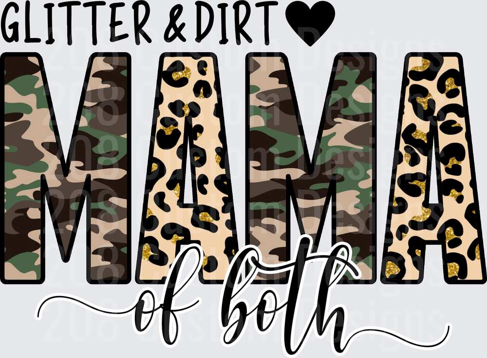 Glitter & Dirt Mama of Both Camouflage Leopard Print Heart