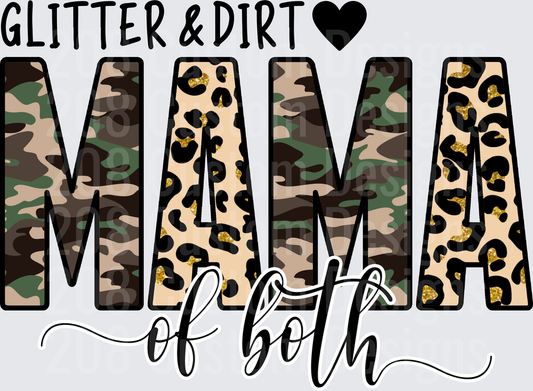Glitter & Dirt Mama of Both Camouflage Leopard Print Heart