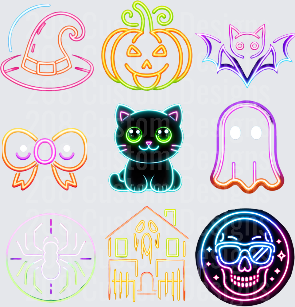 Neon Halloween Witch Hat Pumpkin Bat Ghost Cat Skull