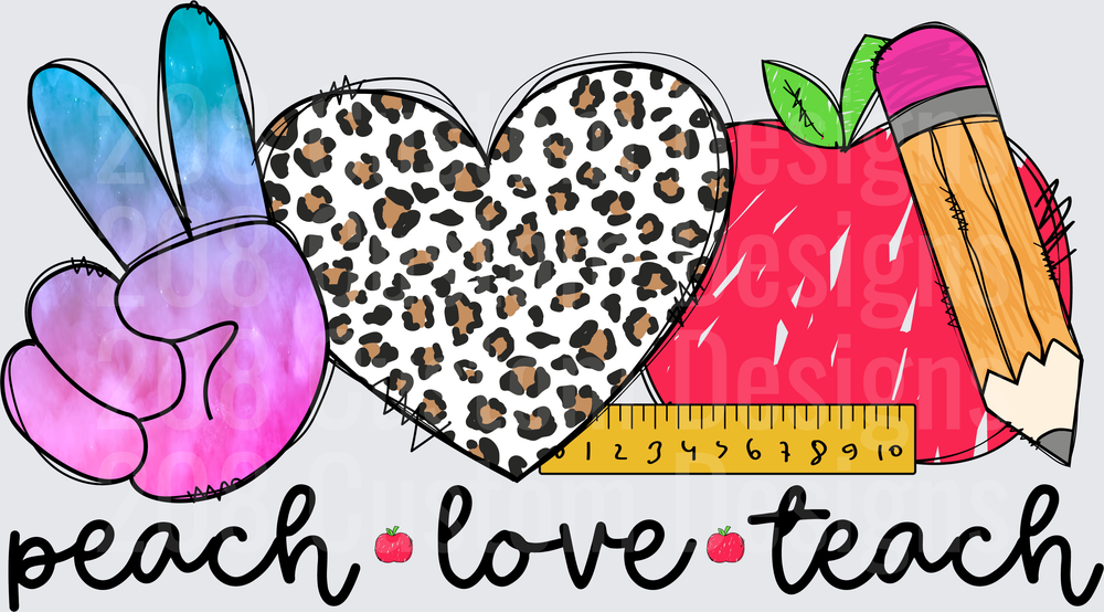 Peace Love Teach Leopard Heart Apple Pencil Teacher Design