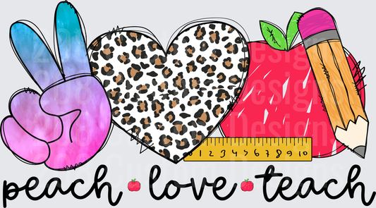 Peace Love Teach Leopard Heart Apple Pencil Teacher Design
