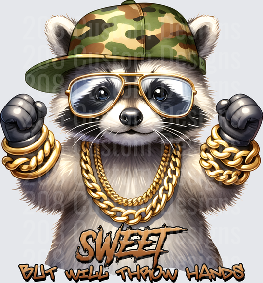 Hip Hop Raccoon with Camo Hat Gold Chains and Sunglasses