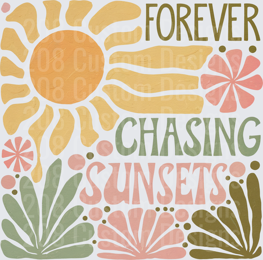 Forever Chasing Sunsets Boho Sun and Flowers Design