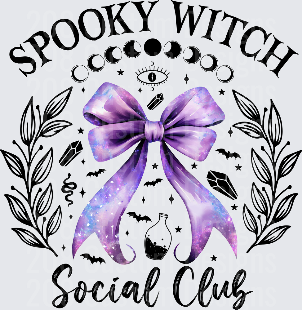 Spooky Witch Social Club Purple Bow Moon Phase Halloween