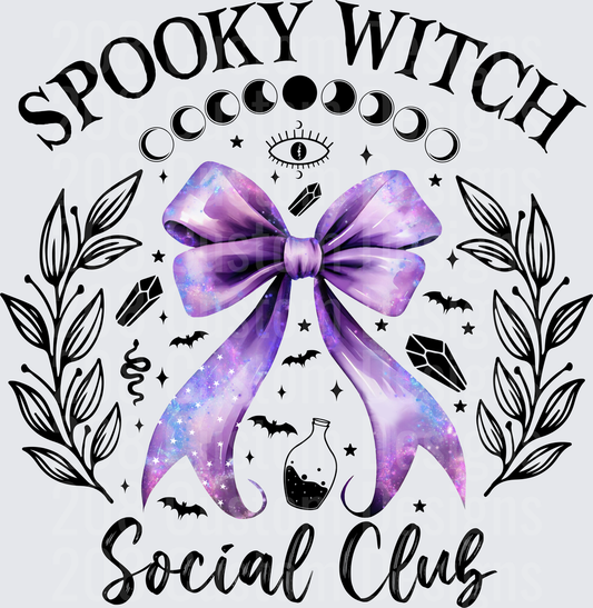 Spooky Witch Social Club Purple Bow Moon Phase Halloween