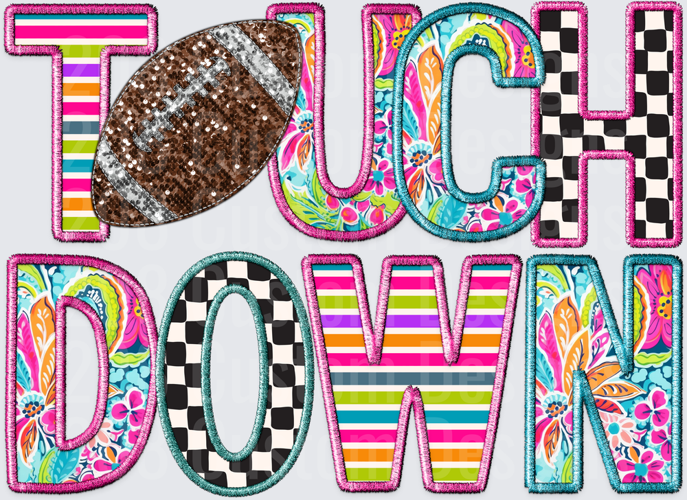 Touchdown Embroidery Patch Style Colorful Football Word Art