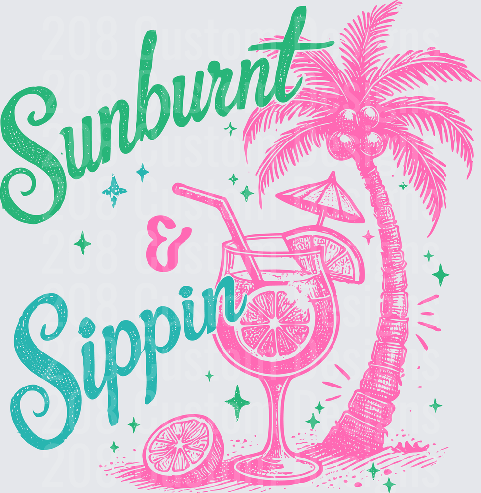 Sunburnt & Sippin Tropical Cocktail Palm Tree Summer