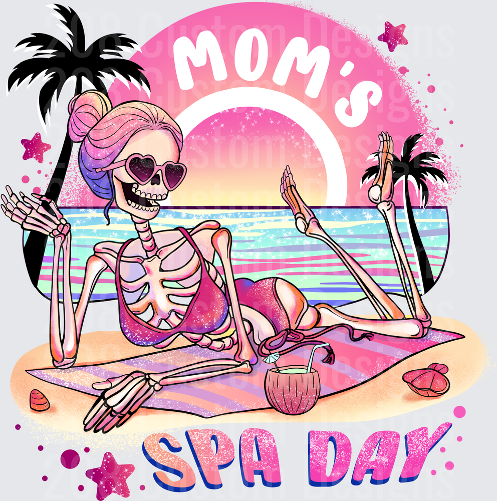 Mom's Spa Day Skeleton Beach Vacation Pink Retro Vaporwave