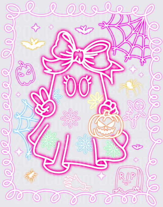 Neon Pink Ghost Bow Halloween Jack-O-Lantern Spooky