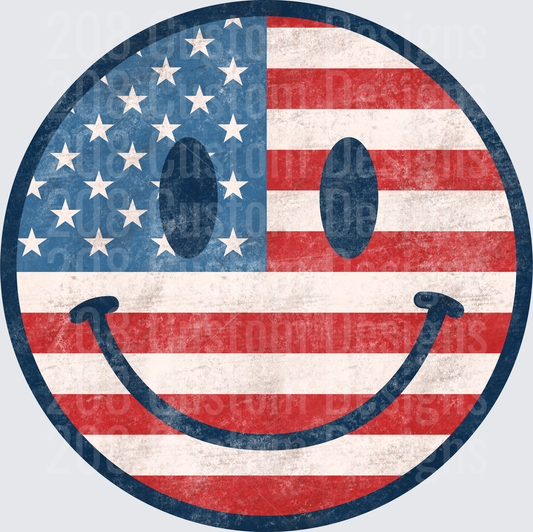 American Flag Smiley Face with Vintage Distressed Texture