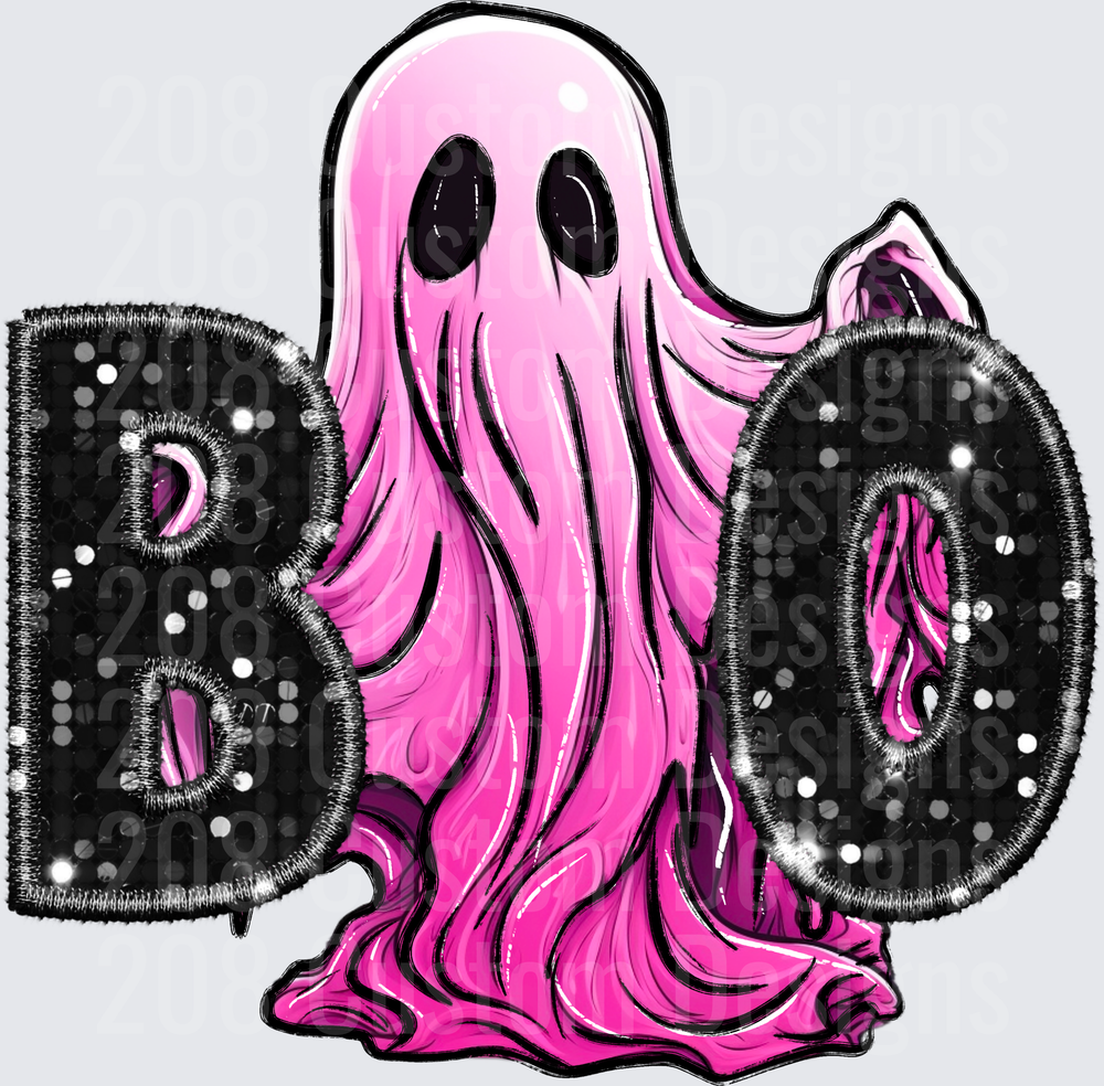 Pink Halloween Ghost with Black Sequin BOO Letters