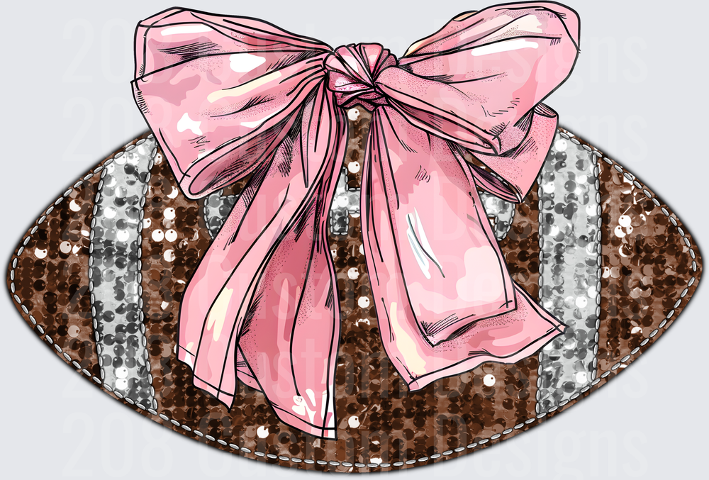 Glitter Sequin Football with Pink Coquette Bow