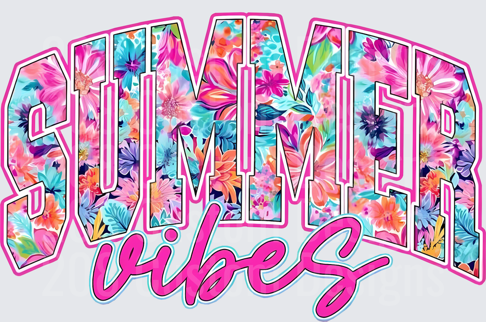 Summer Vibes Tropical Floral Text Design