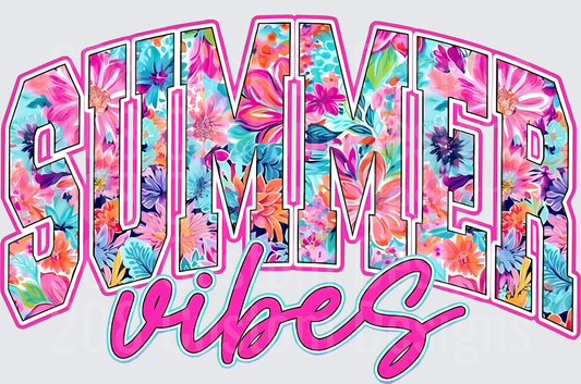Summer Vibes Tropical Floral Text Design