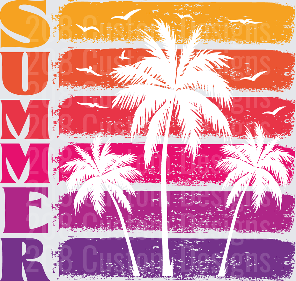 Summer Vibes Rainbow Gradient Palm Tree Silhouettes