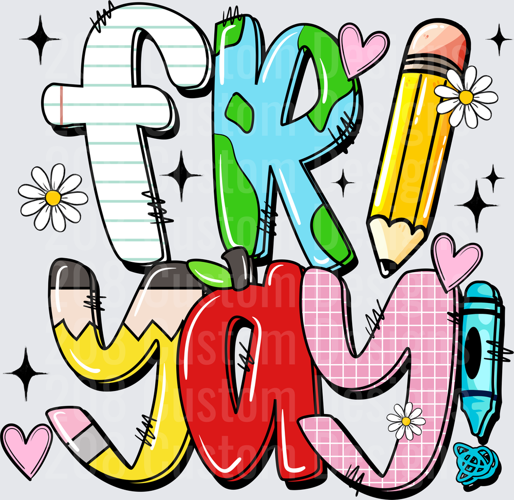 Friday School Doodle Letters with Pencils Apple Crayon