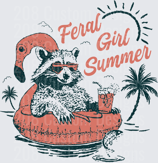 Feral Girl Summer Raccoon on Flamingo Pool Float with Sunglasses