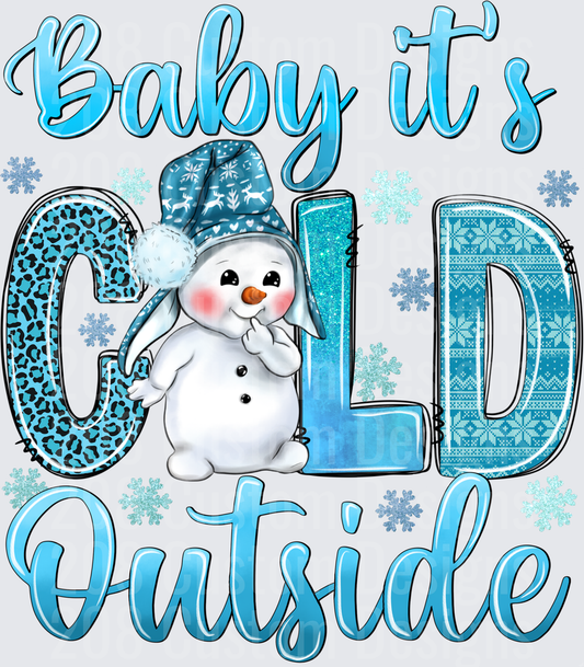 Baby It's Cold Outside Winter Snowman with Blue Patterns