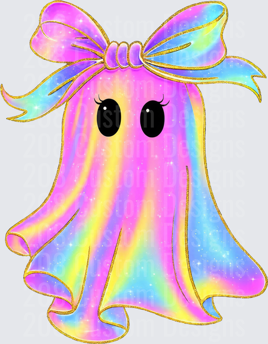Pastel Rainbow Holographic Glitter Ghost with Bow
