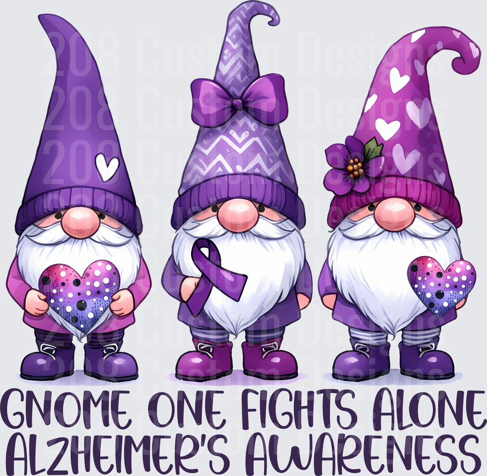 Gnome One Fights Alone Alzheimer's Awareness Purple Gnomes