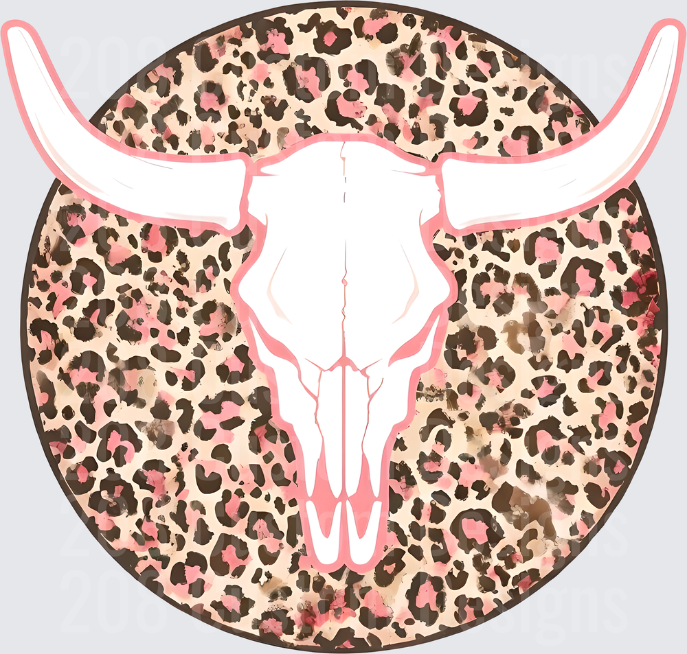 Pink Leopard Print Bull Skull Western Boho Circle Design