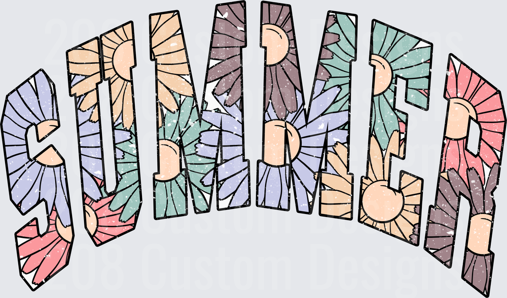 SUMMER Text with Retro Sunburst Pattern Fill