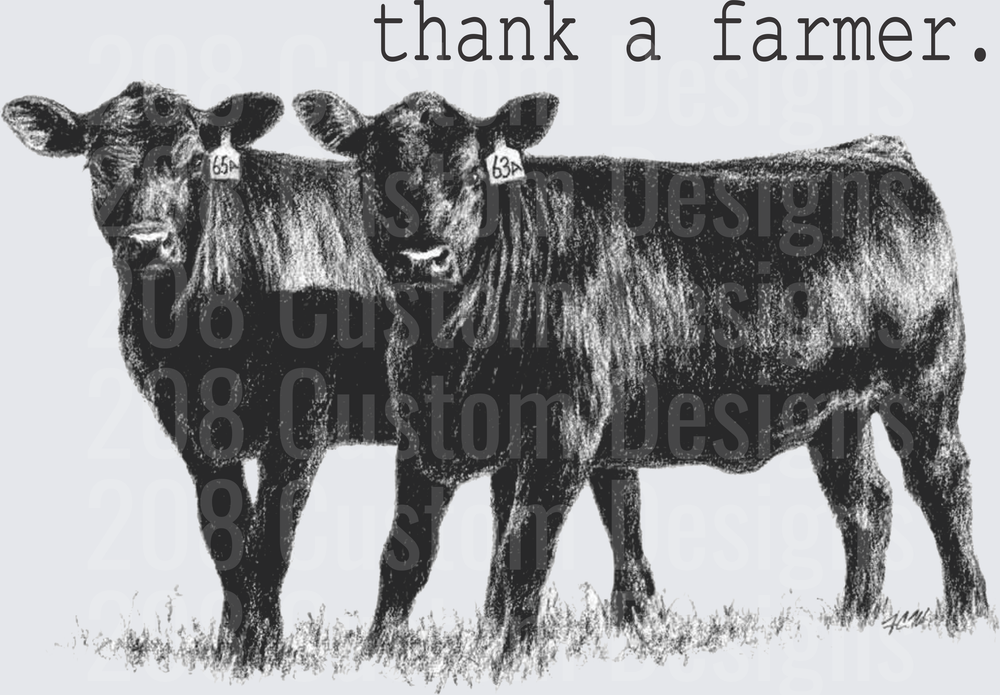 Thank A Farmer Black and White Cattle Design