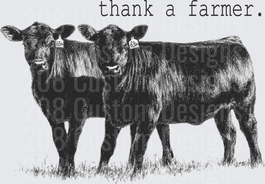 Thank A Farmer Black and White Cattle Design