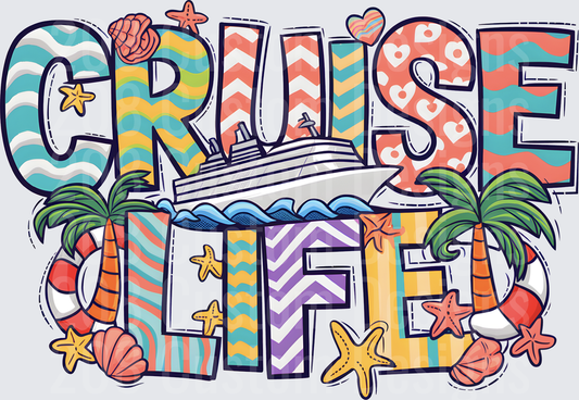 Cruise Life Tropical Vacation Design with Ship Palm Trees and Starfish
