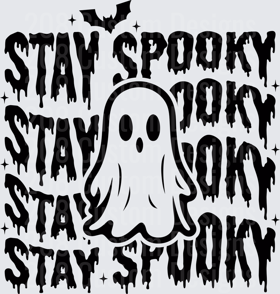 Stay Spooky Repeating Drip Text Cute Ghost Bat Halloween