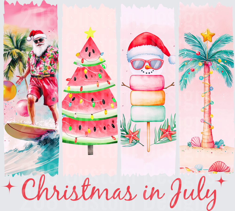 Christmas in July Tropical Santa Surfing Beach Panel Set