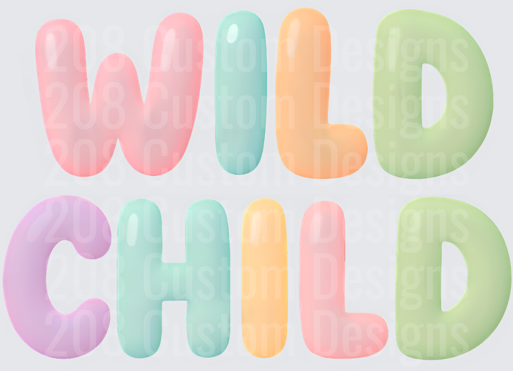 Wild Child Pastel Rainbow Bubble Letters