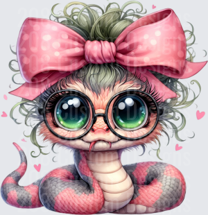 Cute Snake Girl with Pink Bow and Green Eyes