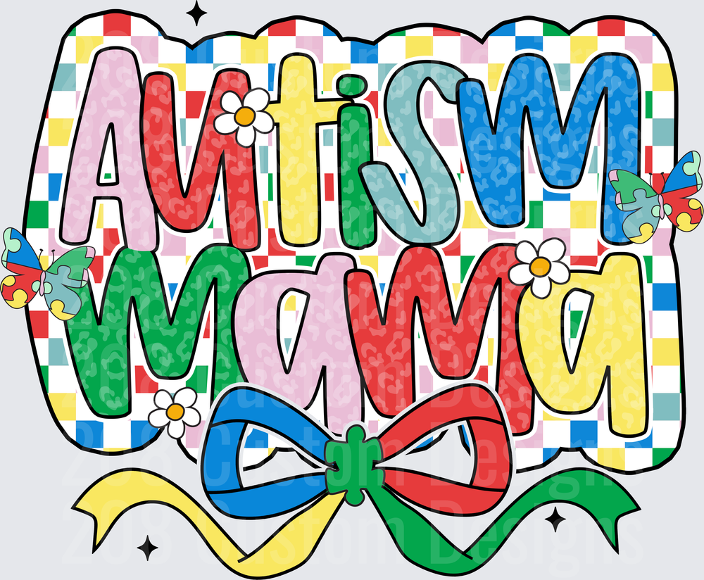 Autism Mom Colorful Puzzle Piece Pattern with Ribbon and Flowers