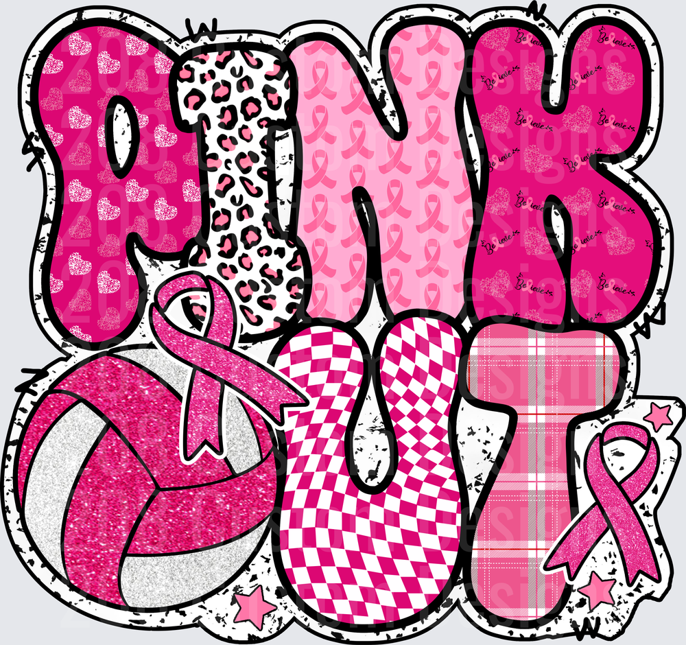 Pink Out Volleyball Breast Cancer Awareness Ribbon Design