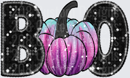 BOO Black Sequin Letters Teal Pink Purple Glitter Pumpkin