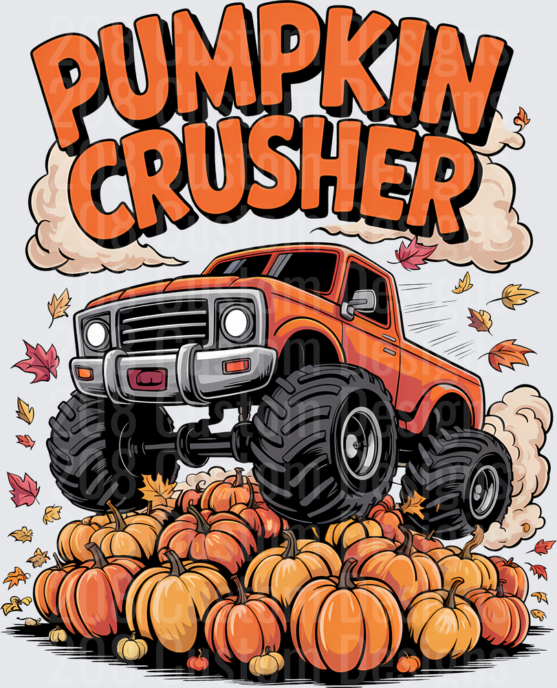 Pumpkin Crusher Monster Truck with Fall Leaves and Pumpkins