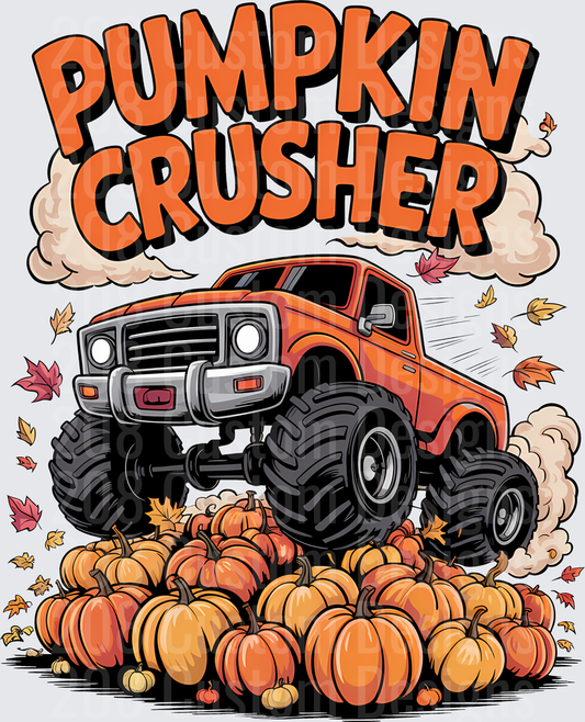 Pumpkin Crusher Monster Truck with Fall Leaves and Pumpkins