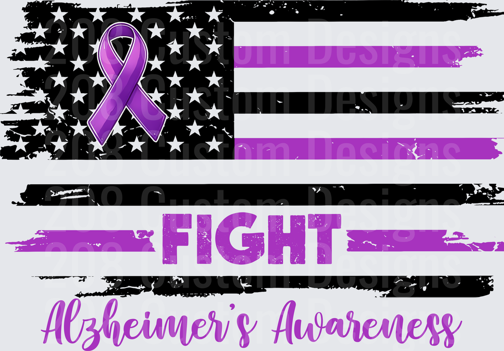 Purple Ribbon American Flag Fight Alzheimer's Awareness