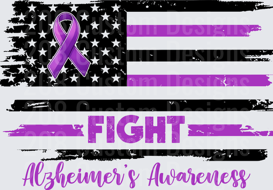 Purple Ribbon American Flag Fight Alzheimer's Awareness