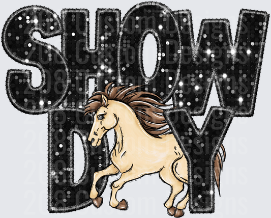 Snow Day Horse with Glittery Black Letters